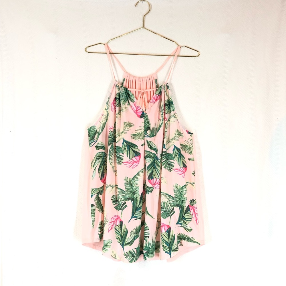 Spaghetti strap tank blush palm plant design M
